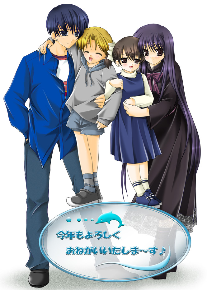 blonde_hair, blue_hair, child, closed_eyes, dress, ever_17, hokuto_(ever_17), holding_hands
