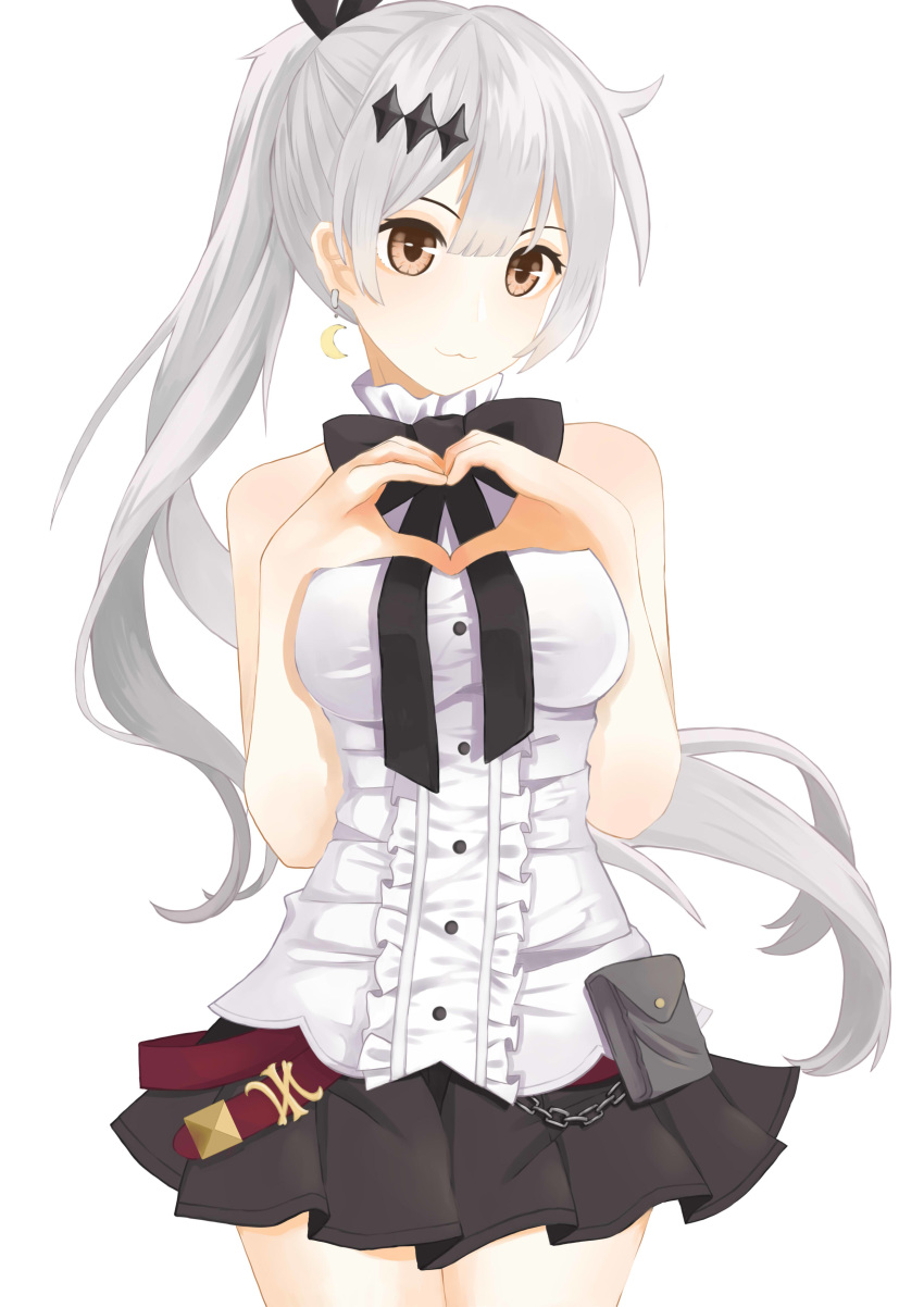 1girl, :3, absurdres, belt, belt_pouch, black_bow, black_skirt, bow