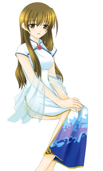 brown_eyes, brown_hair, china_dress, chinadress, chinese_clothes, ever_17, flower, long_hair, min, rose, see-through, shawl, sitting