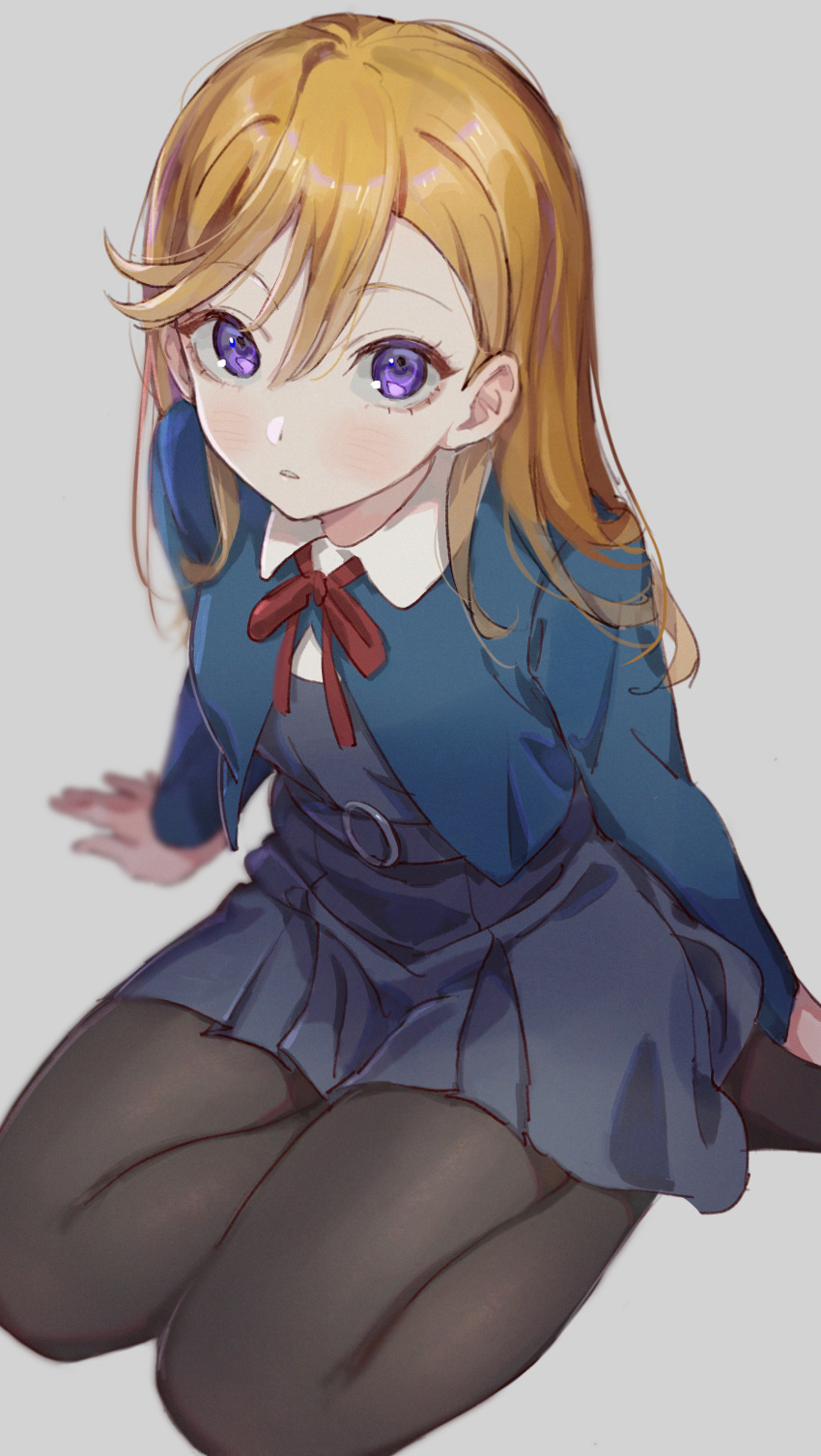 1girl, absurdres, black_legwear, grey_background, hello!!!_love_live!, highres, io_(sinking=carousel), kneeling
