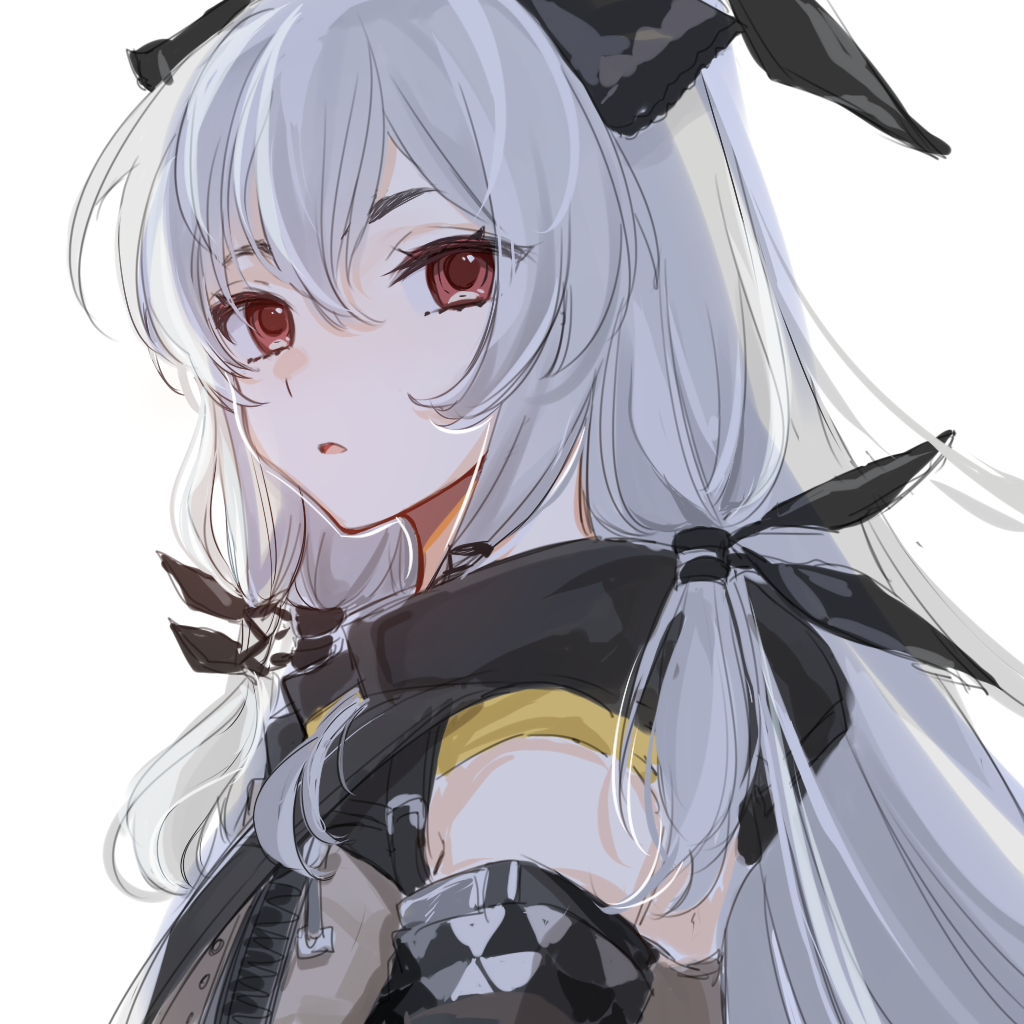 1girl, arknights, black_jacket, chinese_commentary, eyebrows_visible_through_hair, eyelashes, hair_between_eyes, hair_ribbon