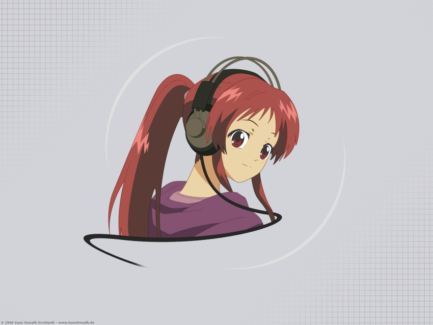1600x1200, headphones, highres, minimalist, onda_aka, ponytail, rec, red_hair