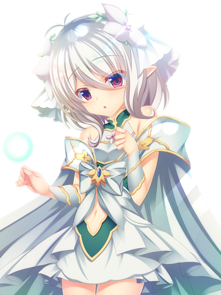 1girl, :o, antenna_hair, bangs, bare_shoulders, bow, breasts, commentary