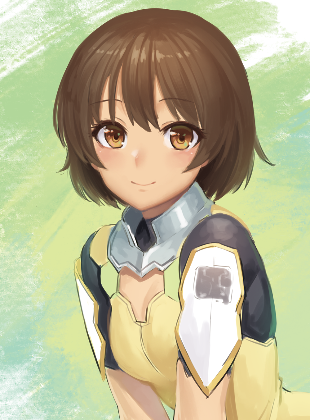 1girl, brown_eyes, brown_hair, cleavage_cutout, eyebrows_visible_through_hair, highres, kaminagi_ryouko, looking_at_viewer