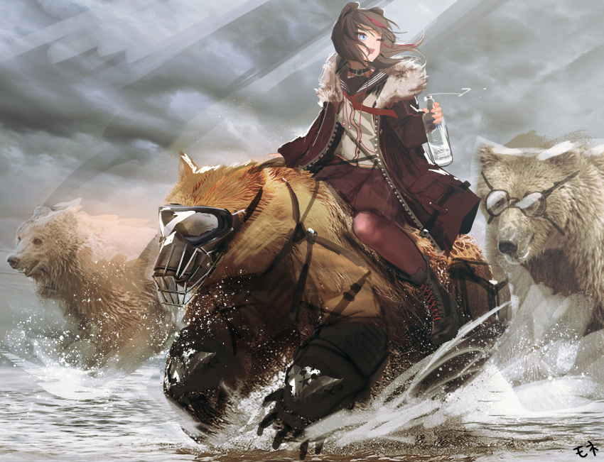 1girl, :d, ;d, absolut_vodka, absurdres, alcohol, animal_ears, arknights