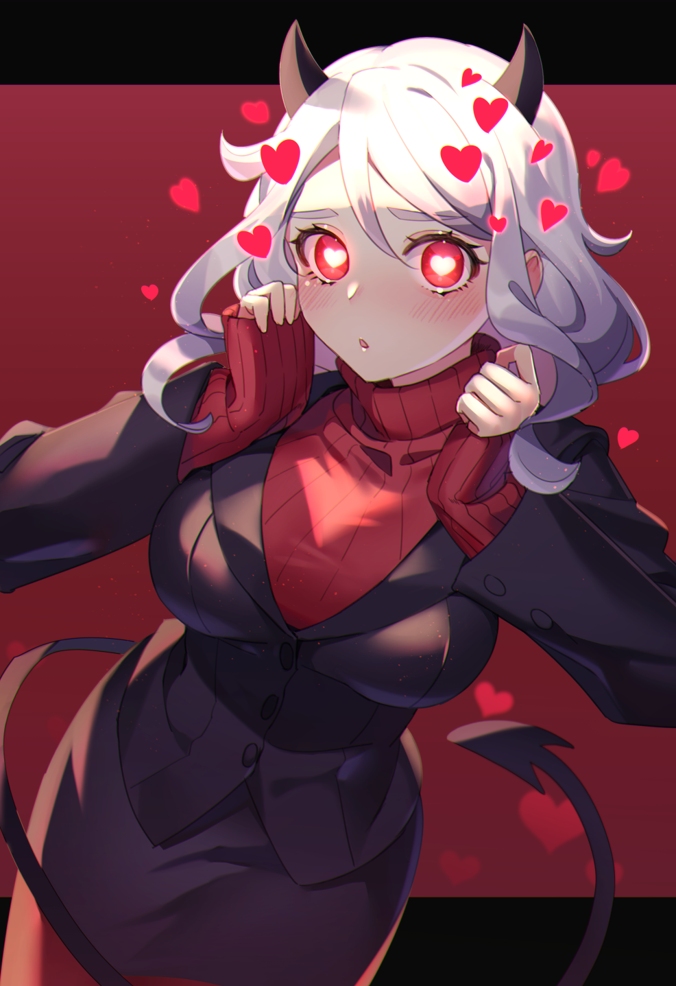 1girl, :o, black_jacket, blush, breasts, bright_pupils, commentary_request, cowboy_shot