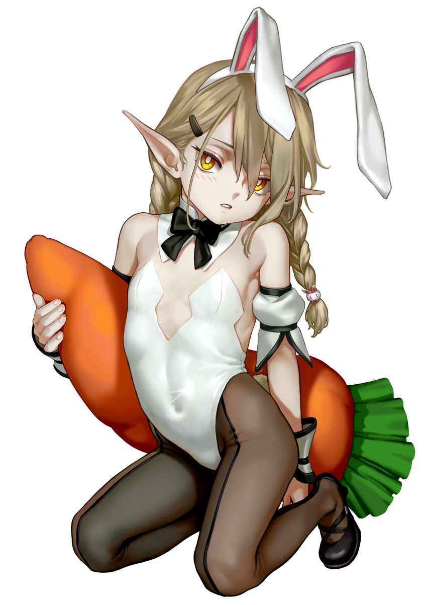 1girl, animal_ears, as109, bare_shoulders, black_bow, bow, bowtie, braid