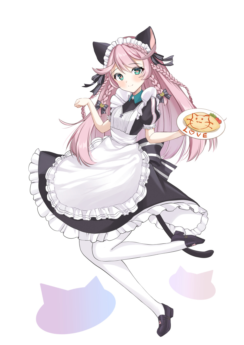 1girl, absurdres, angelica_(epic7), animal_ears, apron, bangs, black_dress, black_footwear