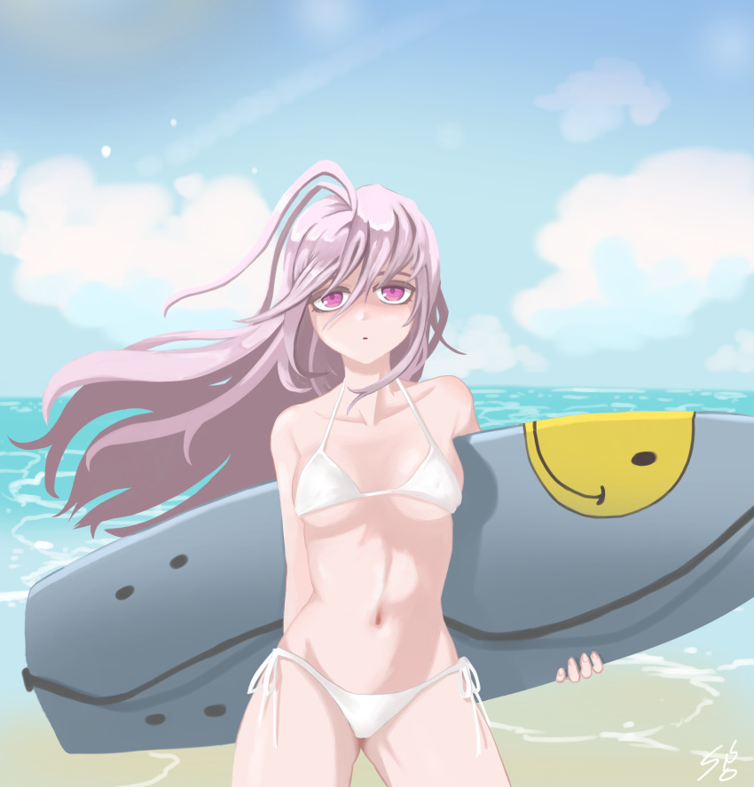 absurdres, beach, bikini, day, expressionless, hair_between_eyes, highres, last_origin