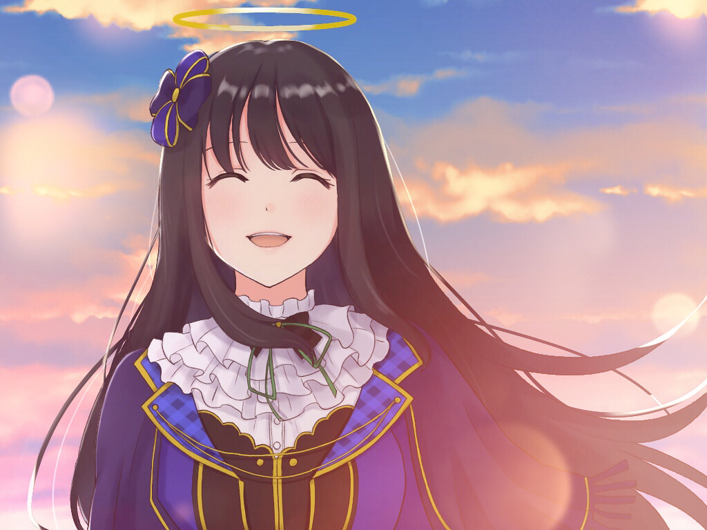 1girl, :d, ^_^, bangs, black_hair, blue_bow, blush, bow