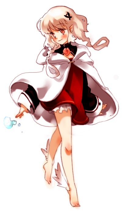 cape, cloak, feet, gwayom, long_hair, magic, omyo, orange_eyes
