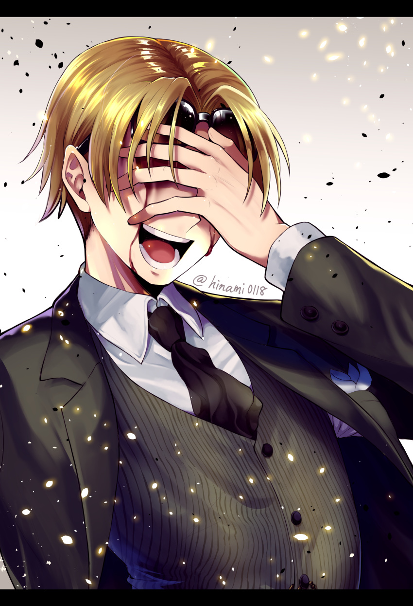 1boy, absurdres, bangs, blonde_hair, blood, blood_on_face, collared_shirt, facing_viewer