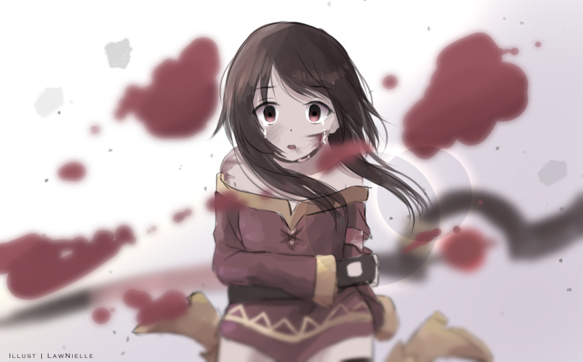 1girl, black_choker, black_gloves, black_hair, blood, blood_on_face, bruise, choker