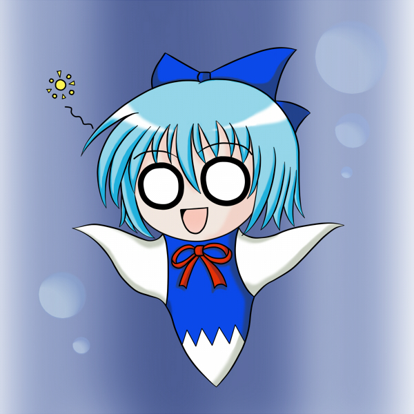 bow, cirno, dazed, ghost, huge_eyes, solo, touhou, yani_tama