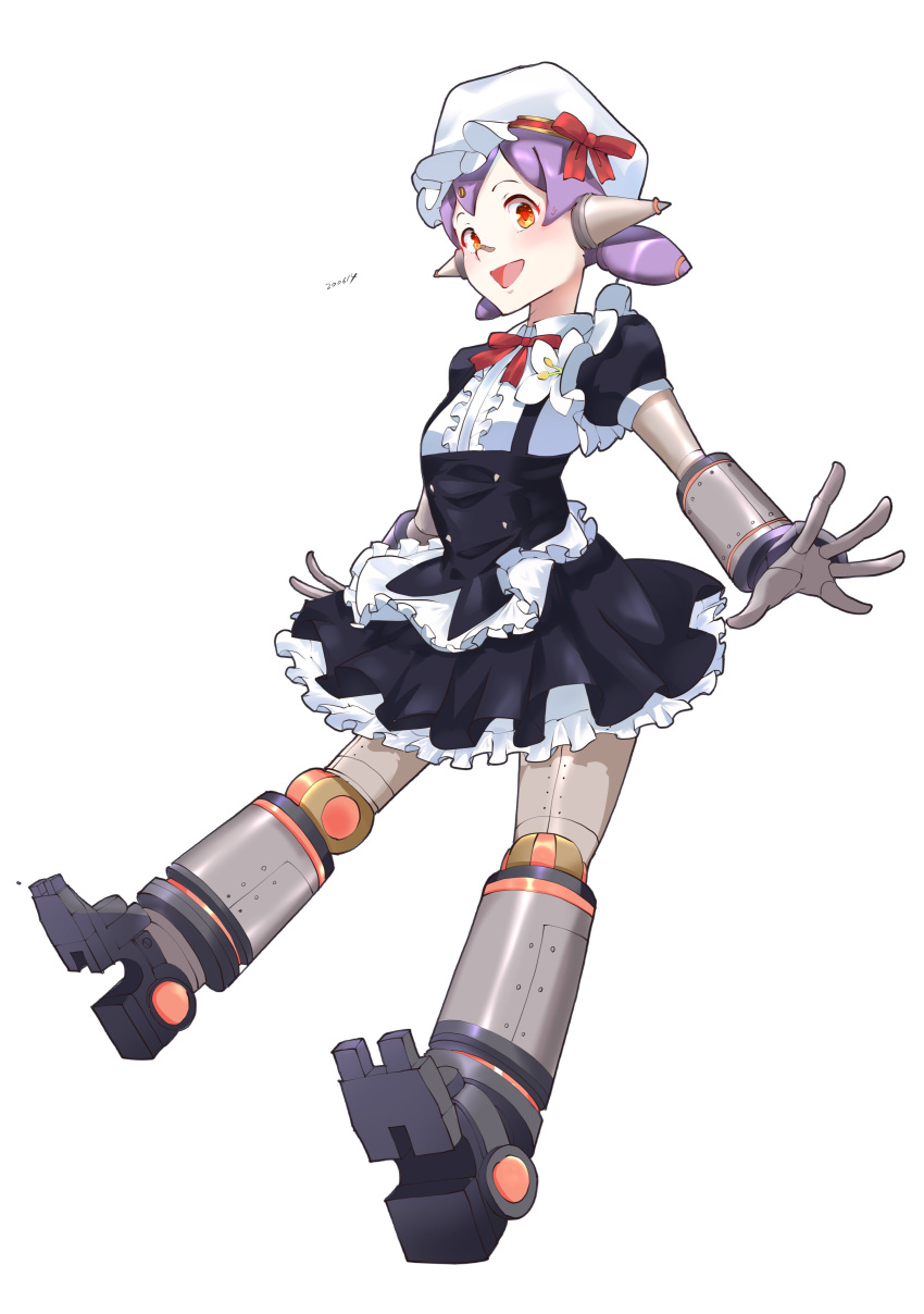 1girl, :d, absurdres, alternate_costume, android, enmaided, hana_(xenoblade), hana_js