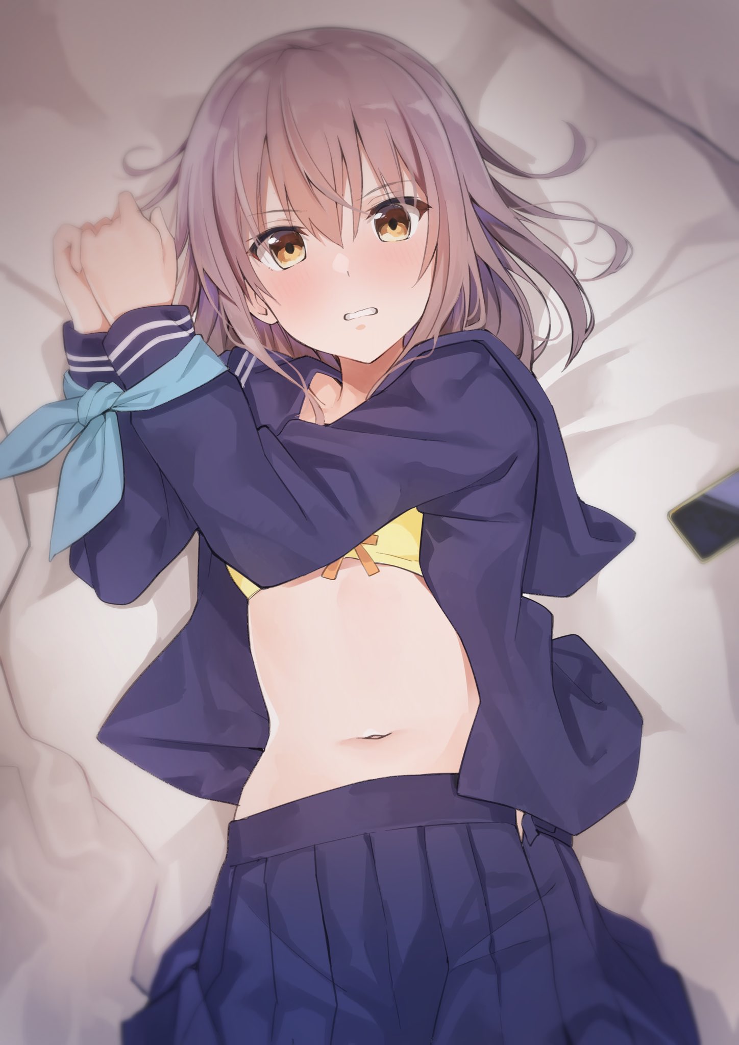 1girl, angry, bangs, bdsm, black_skirt, blue_jacket, blue_skirt, blush