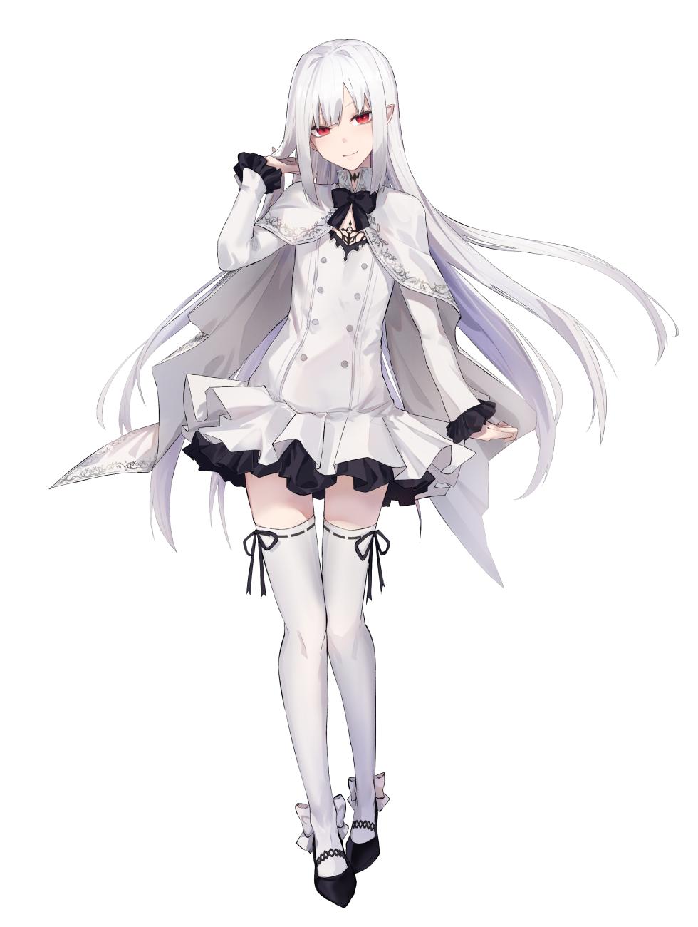 1girl, ankle_bow, bangs, blunt_bangs, bow, bowtie, cape, eisuto