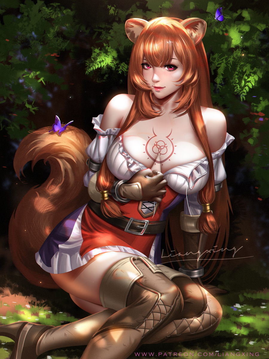 1girl, animal_ear_fluff, animal_ears, bangs, breasts, brown_hair, bug, butterfly