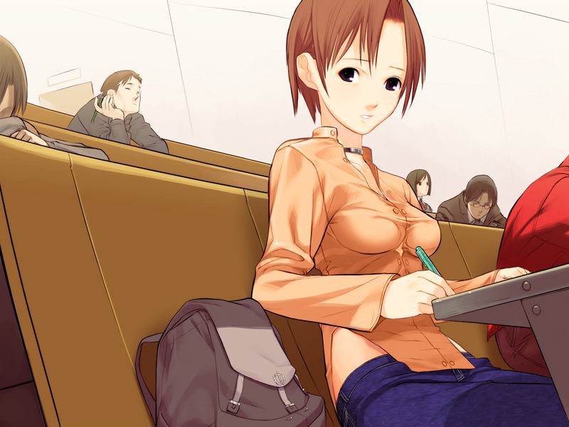 choker, desk, game_cg, pen, saya_no_uta, short_hair, tsukuba_you