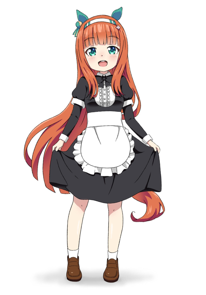 1girl, alternate_costume, animal_ears, apron, bangs, black_dress, black_neckwear, blunt_bangs