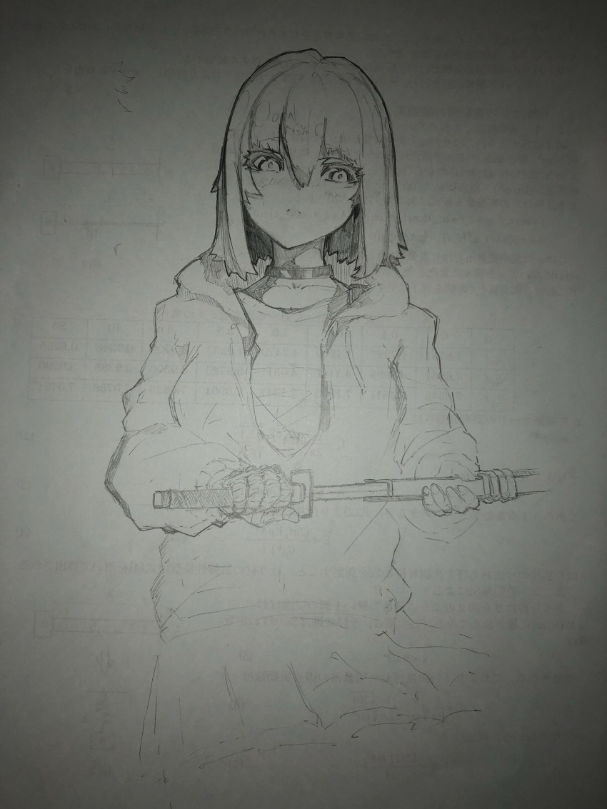 1girl, bandaged_hand, bandages, choker, closed_mouth, collarbone, cross_goli, eyebrows_visible_through_hair