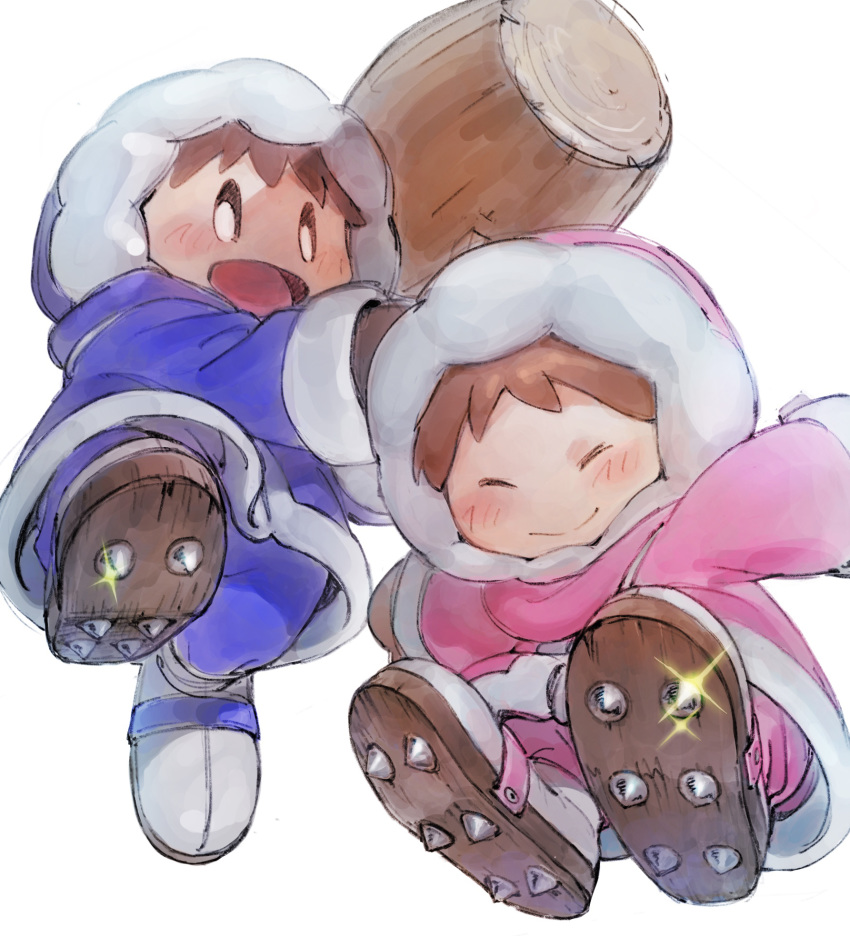 1boy, 1girl, :d, blush, brown_hair, closed_eyes, clothing_request, commentary_request