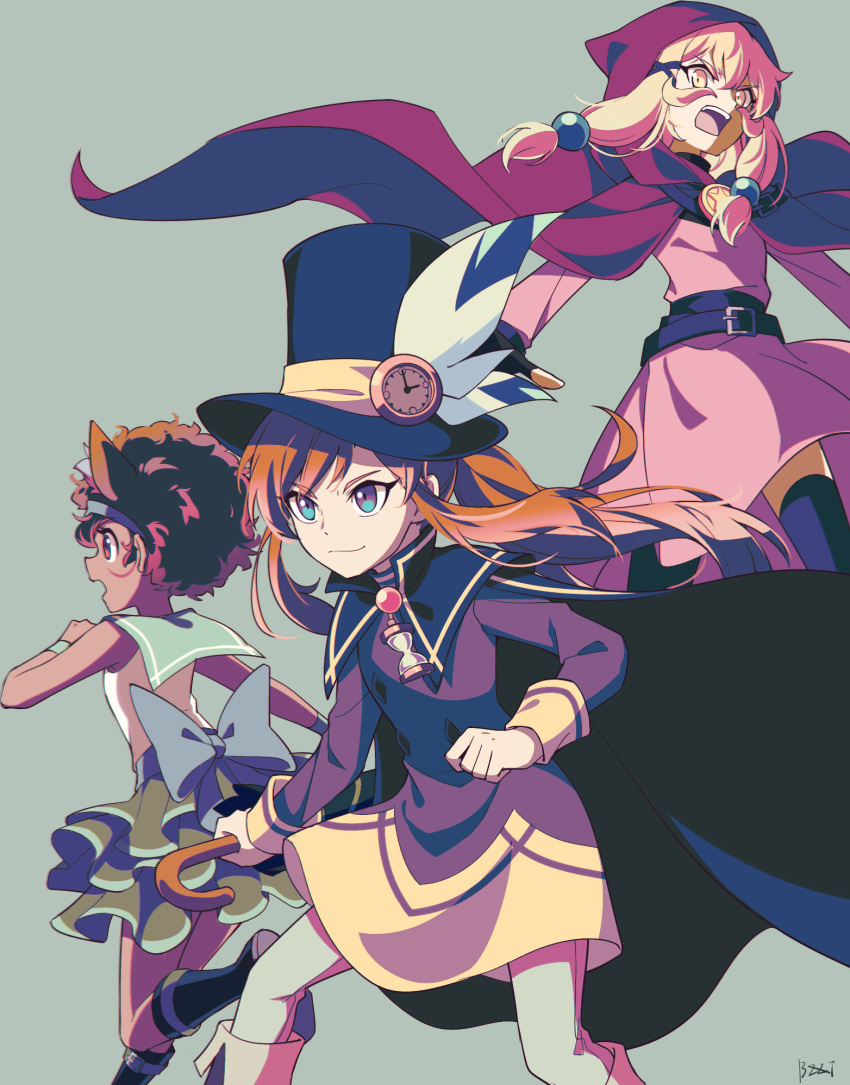 3girls, a_hat_in_time, afro, belt, blonde_hair, bow_kid, brown_hair, bzzt_gcxll