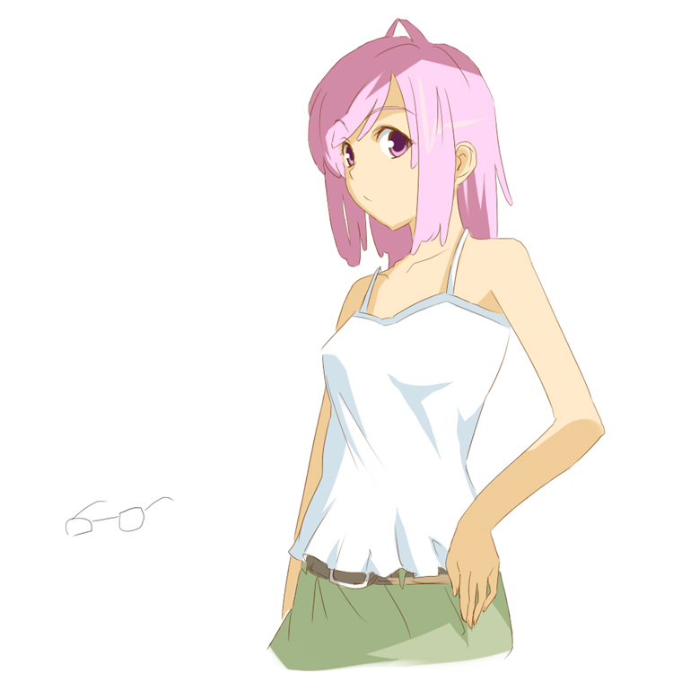 belt, pink_eyes, pink_hair, sanbanme, skirt, super_robot_wars, tank_top, tis