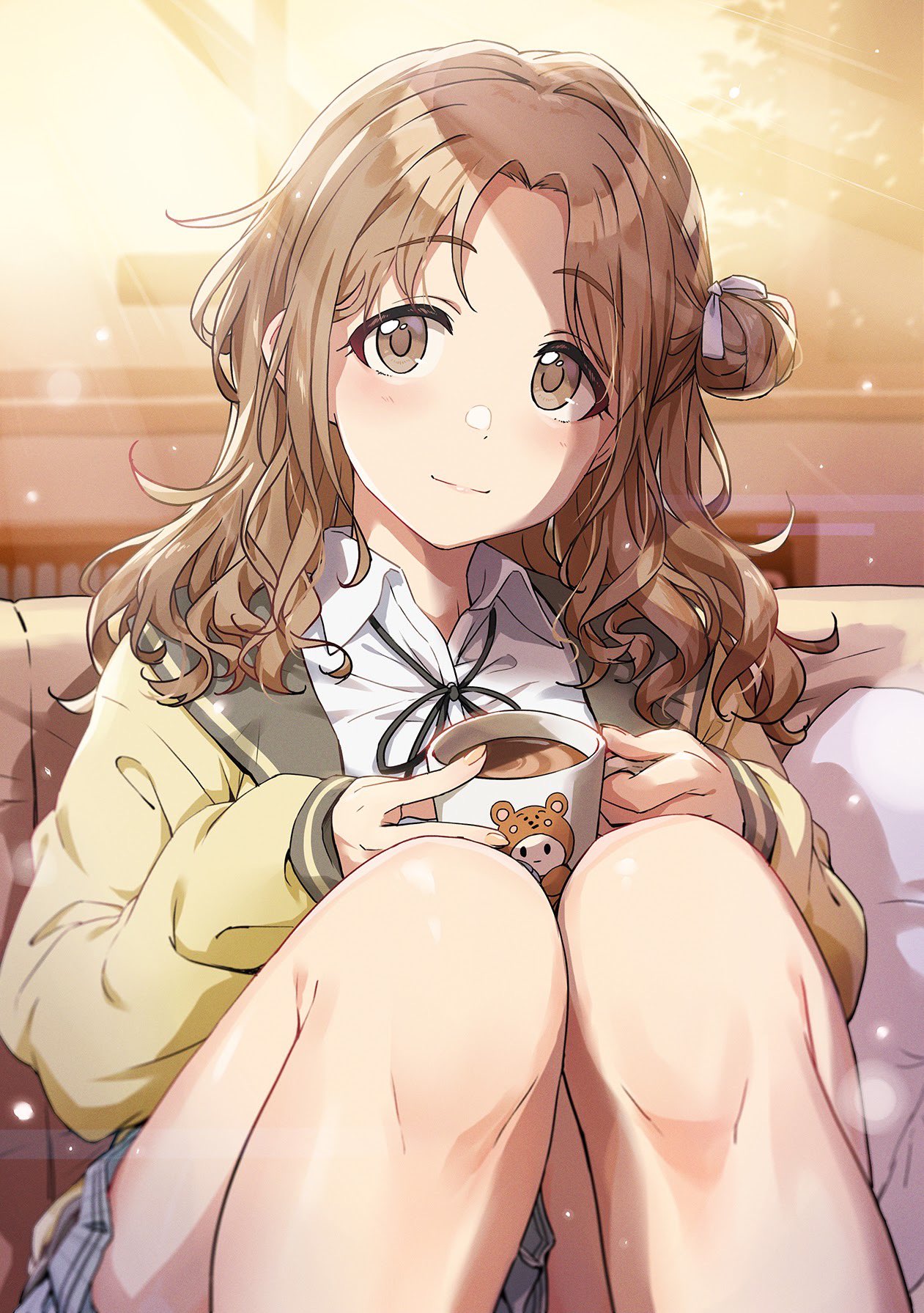 1girl, animal_print, ayano_yuu_(sonma_1426), bangs, bear_print, black_neckwear, brown_eyes, brown_hair