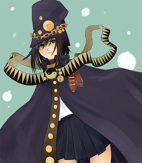 boogiepop_(character), brown_eyes, chain, chains, cloak, hat, itsukage, skirt