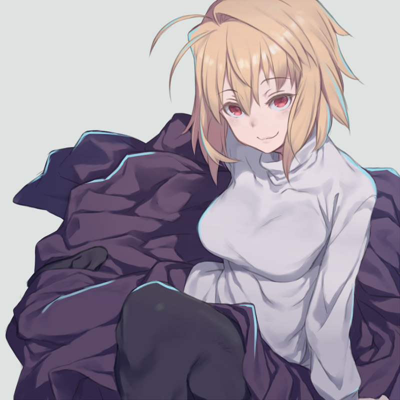 1girl, ahoge, arcueid_brunestud, auru_t, bangs, black_legwear, blonde_hair, breasts