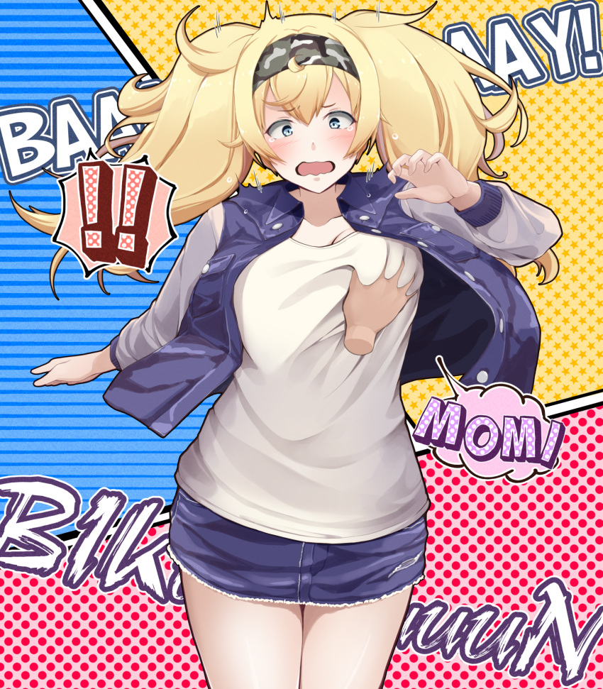 !!, 1girl, alternate_costume, bangs, befu, blonde_hair, blue_eyes, blush