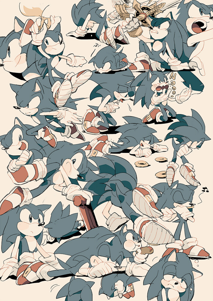 :d, aoki_(fumomo), beamed_eighth_notes, caliburn_(sonic), character_sheet, clenched_hand, closed_mouth, collage