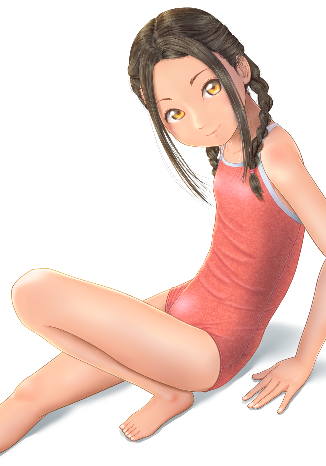 1girl, barefoot, braid, brown_eyes, foot_out_of_frame, highres, looking_at_viewer, original