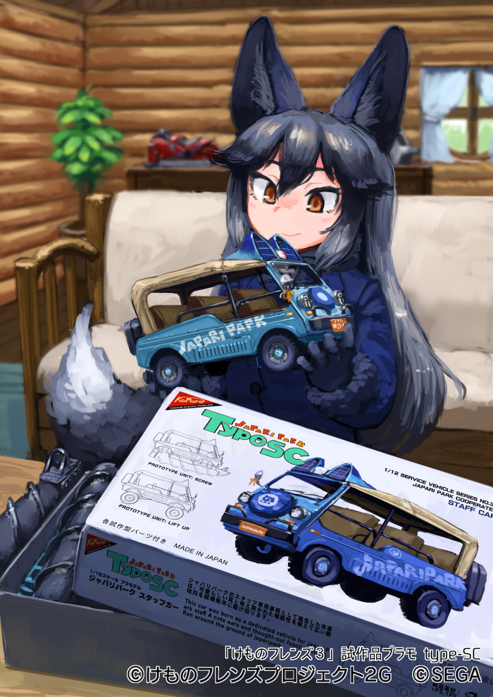 1girl, animal_ears, black_hair, blurry, blurry_background, box, brown_eyes, clip_studio_paint_(medium)