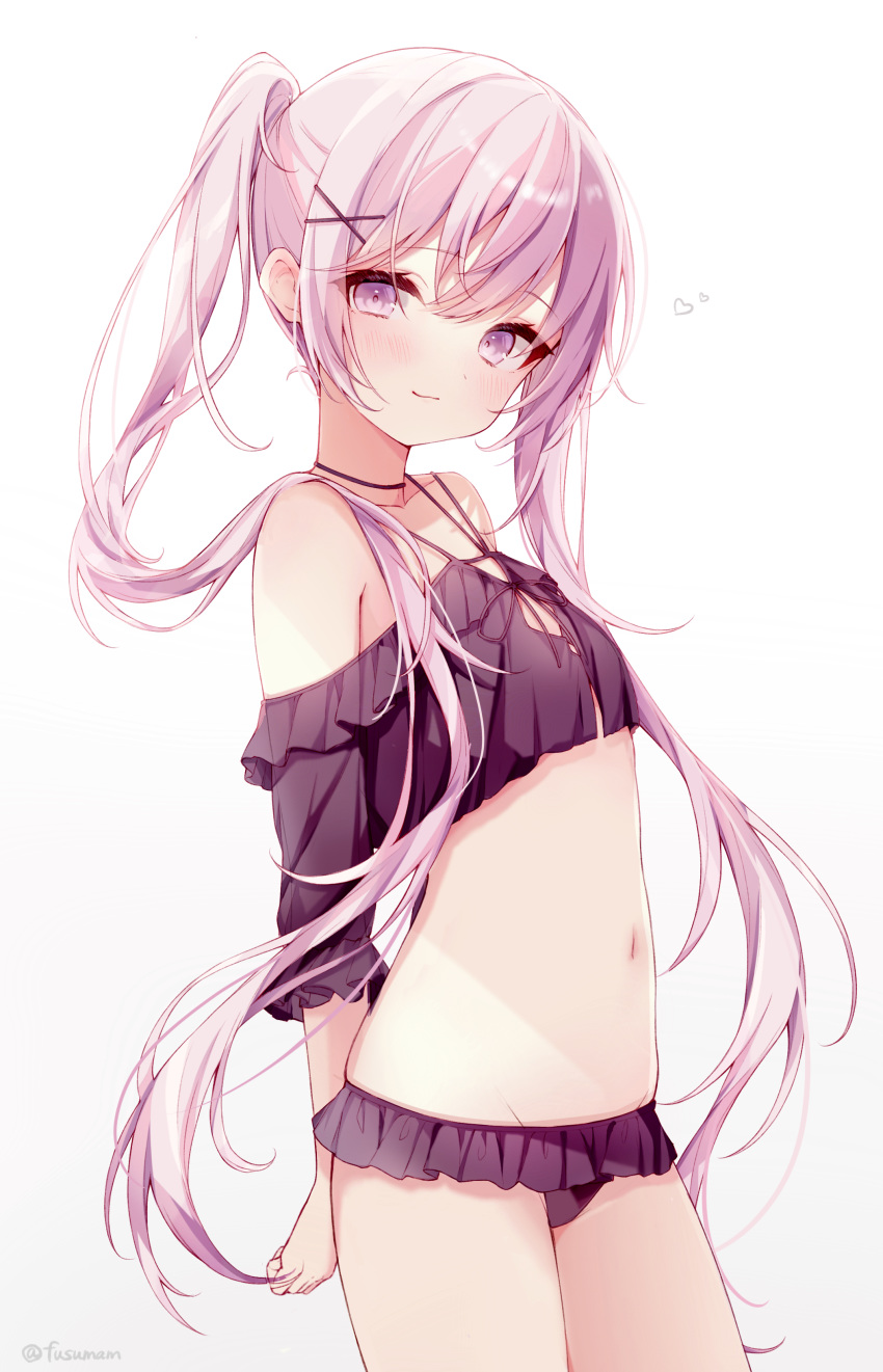 1girl, absurdres, arms_behind_back, bangs, bare_shoulders, bikini, blush, closed_mouth