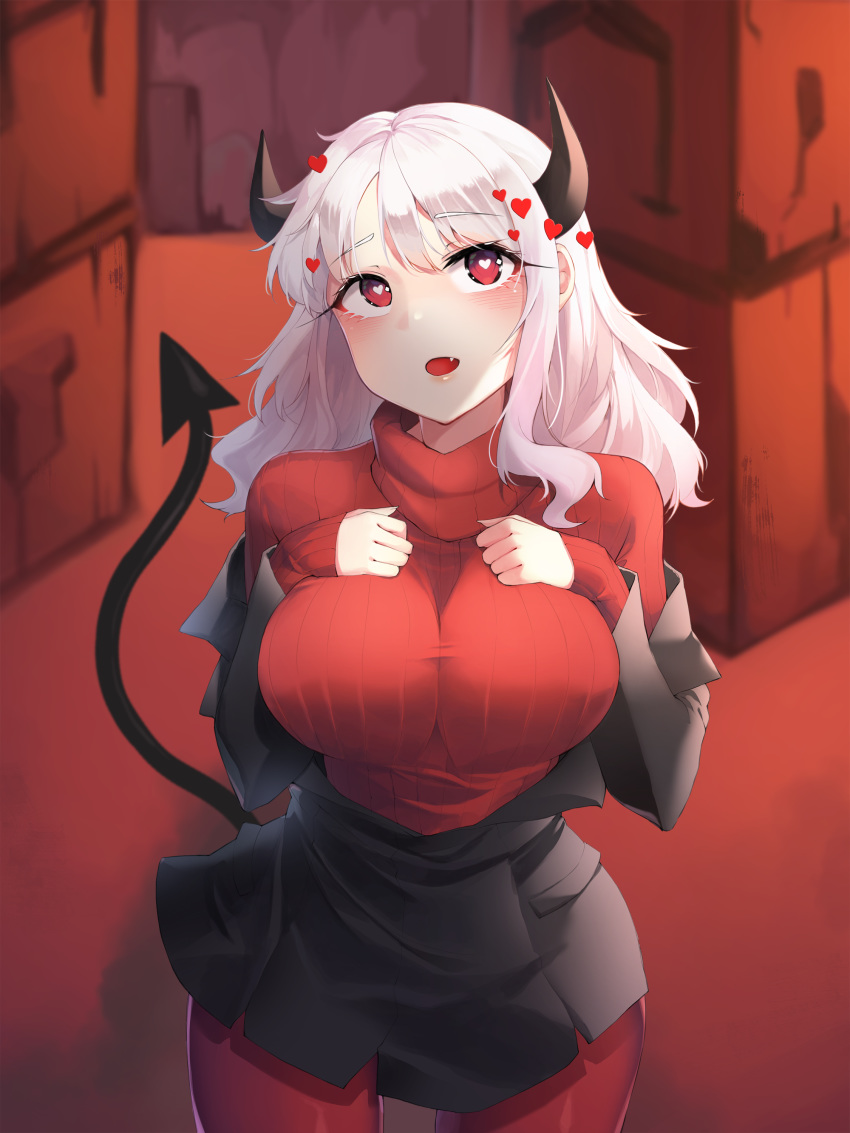 1girl, :d, absurdres, bil-ajeossi, black_jacket, blush, box, breasts