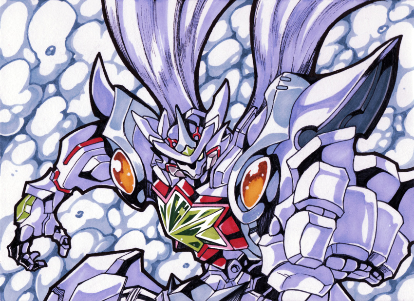 clenched_hand, didalion, hamuten_(hmltzero), head_tilt, looking_at_viewer, mecha, no_humans, open_hand