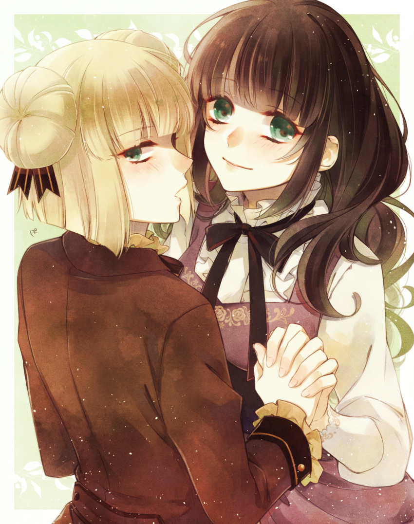 1boy, 1girl, absurdres, blonde_hair, blush, brother_and_sister, brown_hair, cardia_beckford