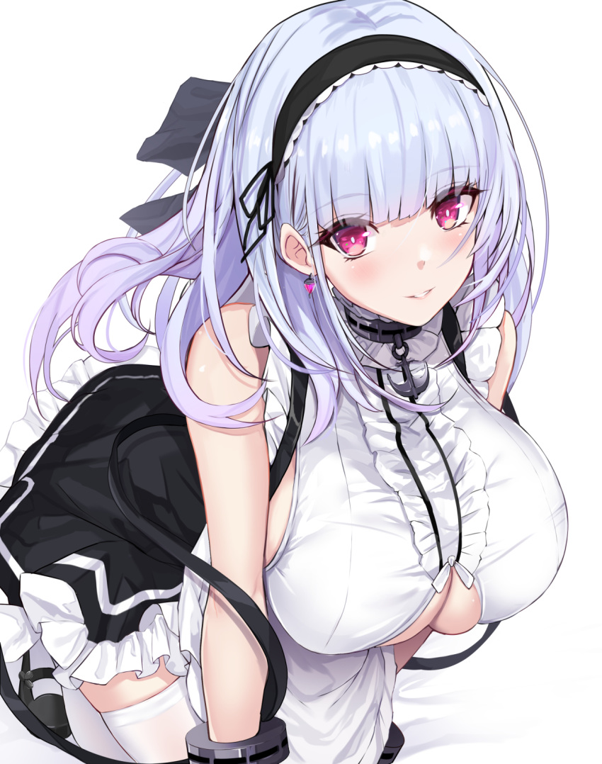 1girl, anchor_choker, apron, azur_lane, bangs, bare_shoulders, black_hairband, black_skirt
