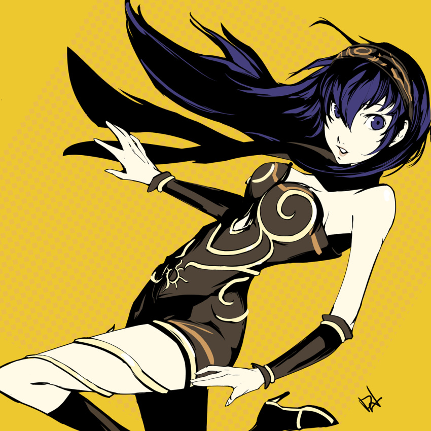 1girl, alternate_costume, alternate_hair_length, alternate_hairstyle, bangs, bare_shoulders, blue_eyes, blue_hair