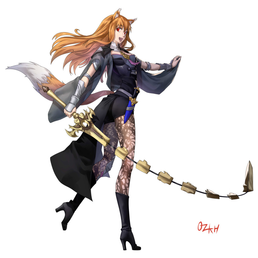 1girl, alternate_costume, animal_ears, arm_guards, bangs, black_footwear, boots, brown_hair