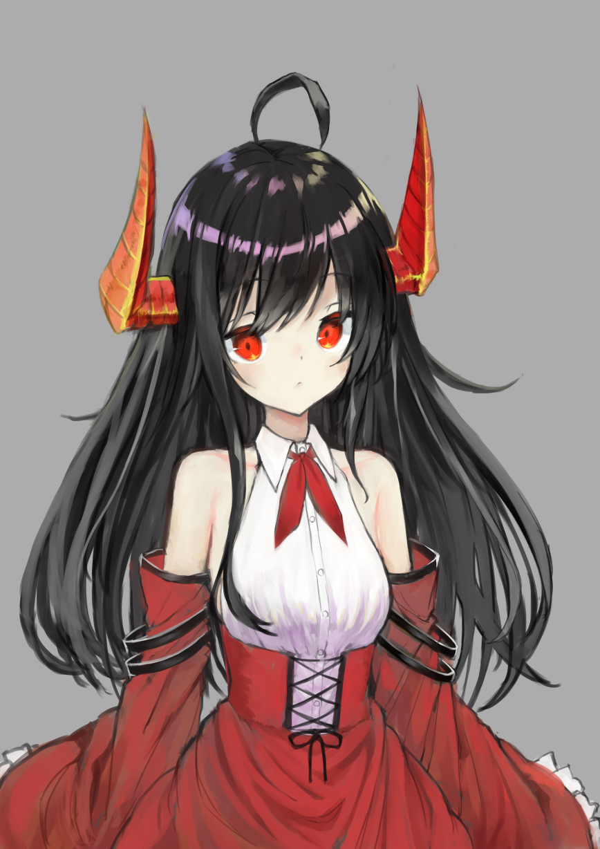 1girl, ahoge, bangs, black_hair, blush, breasts, choro_tofu, closed_mouth