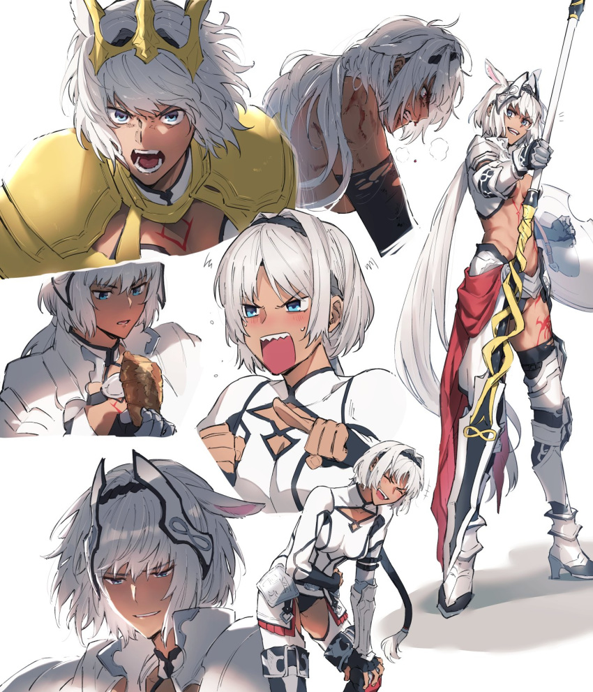 1girl, animal_ears, armor, blue_eyes, blush, caenis_(fate), dark_skin, fate/grand_order