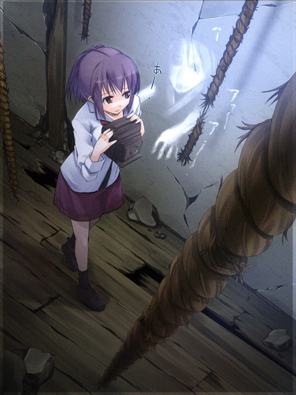 camera, dutch_angle, fatal_frame, fatal_frame_3, foreshortening, from_above, ghost, hinasaki_miku