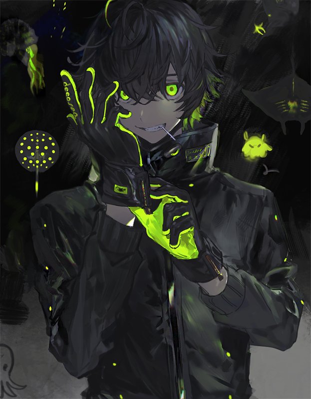 1boy, adjusting_clothes, adjusting_gloves, akira_hou, animal, bangs, black_hair, collared_jacket
