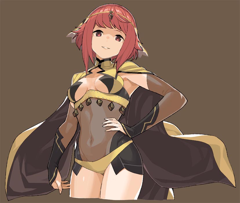 1girl, brown_background, cape, center_opening, cosplay, covered_navel, fire_emblem, fire_emblem_fates