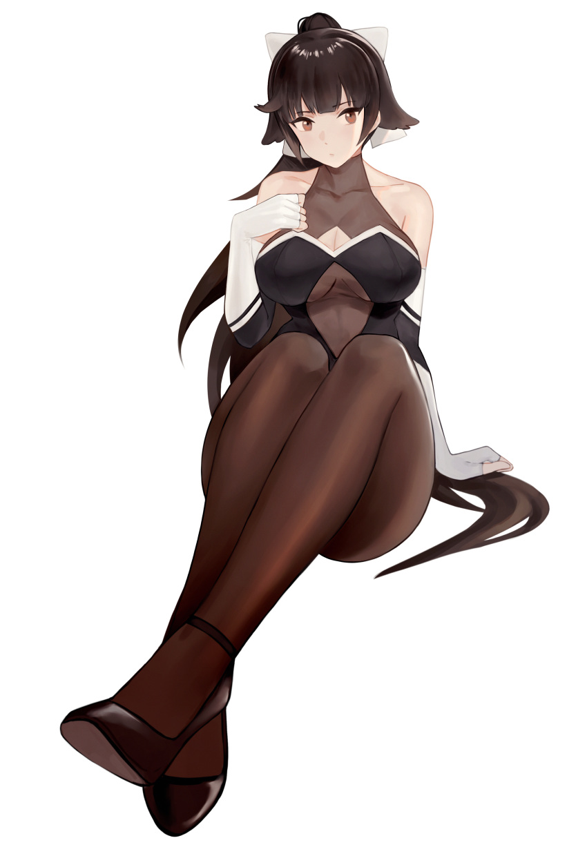 1girl, absurdres, azur_lane, bare_shoulders, black_footwear, bodysuit, bow, breasts