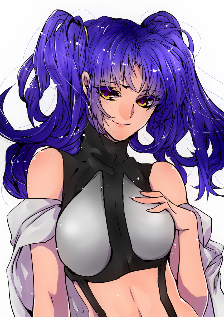 1girl, absurdres, blue_hair, cross_ange, eyebrows_visible_through_hair, hand_on_breast, highres, huxoran77