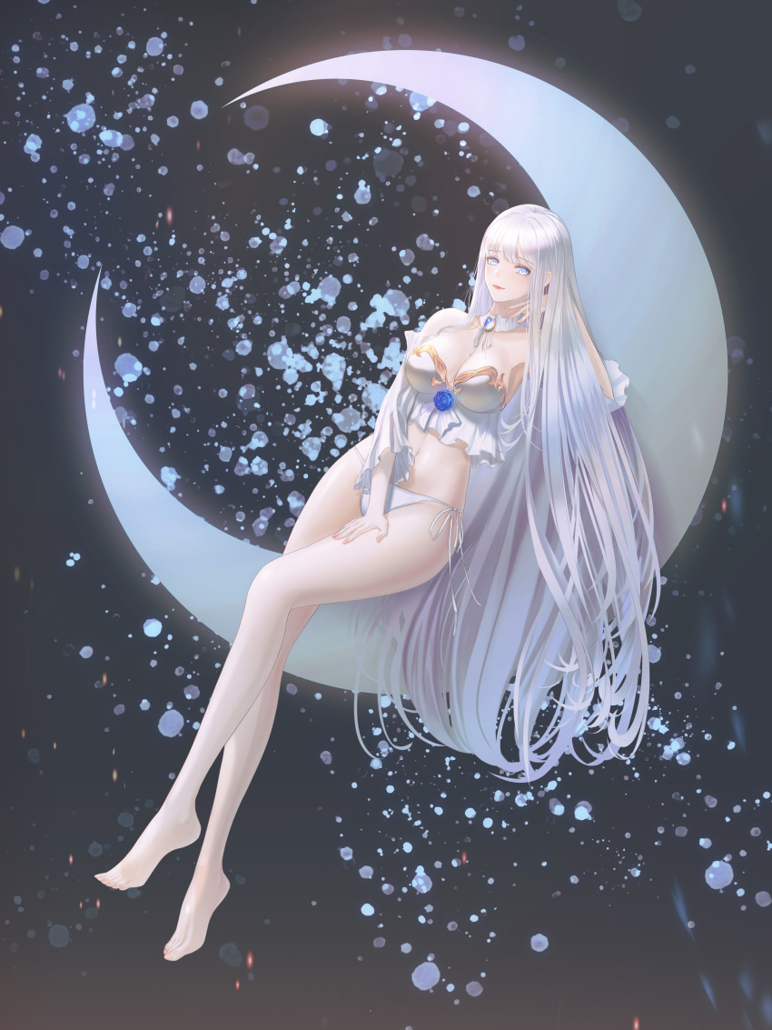 1girl, absurdres, angel, bare_legs, barefoot, crossed_legs, feet, fintowing